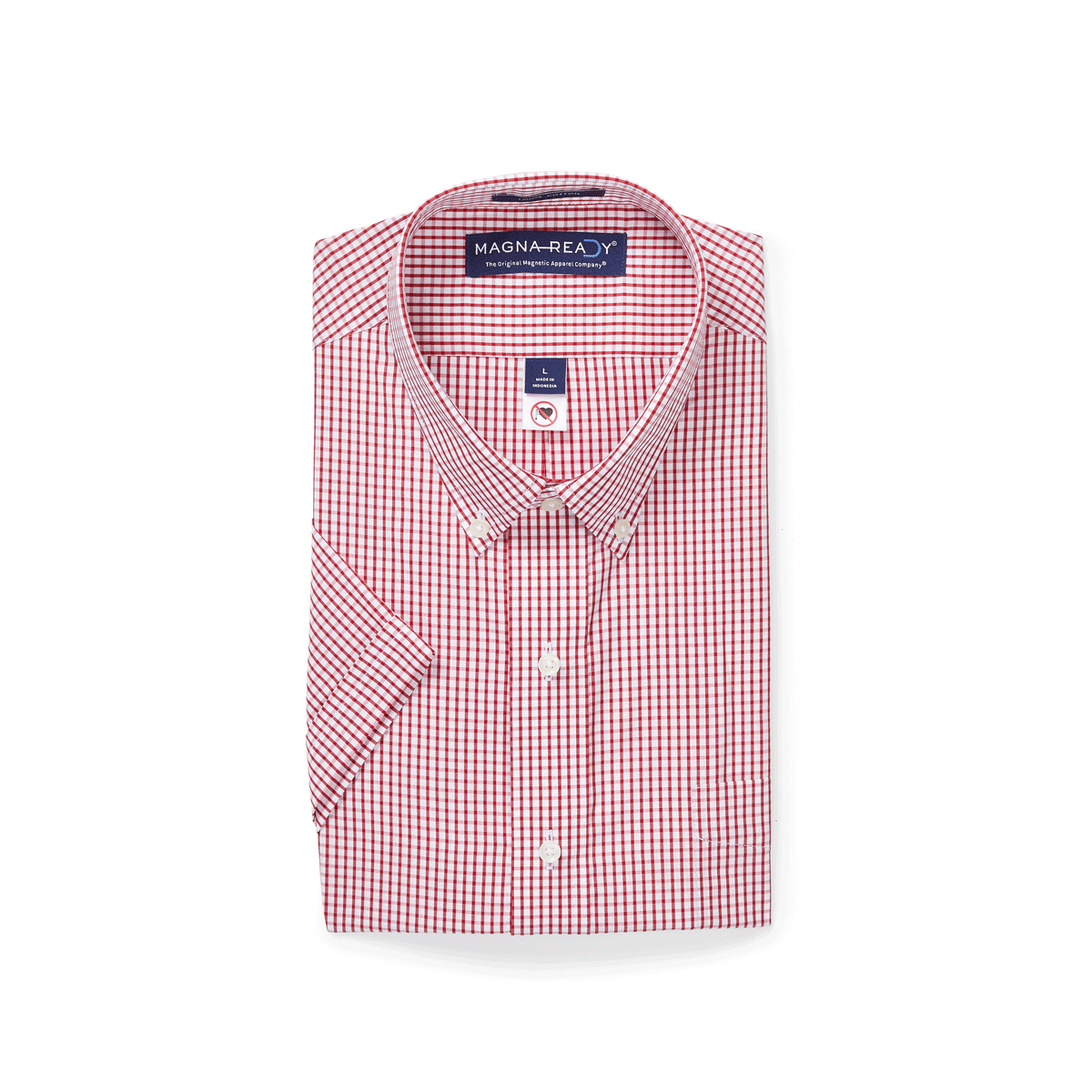 "Heights" Short-Sleeve Button-Down Collar Cotton Shirt with Magnetic Closures