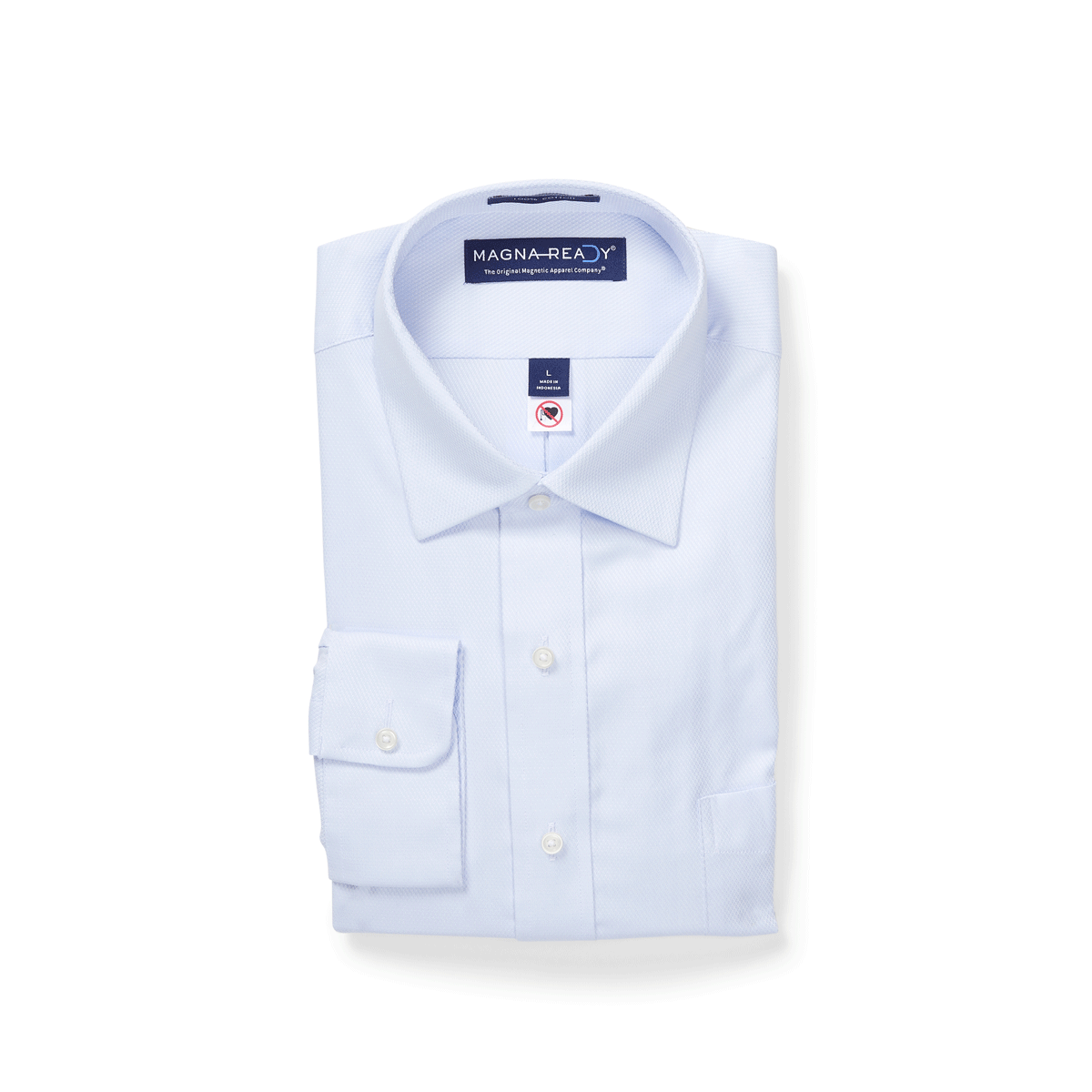 "Ryan" Light Blue Long-Sleeve Spread-Collar Cotton Shirt with Magnetic Closures