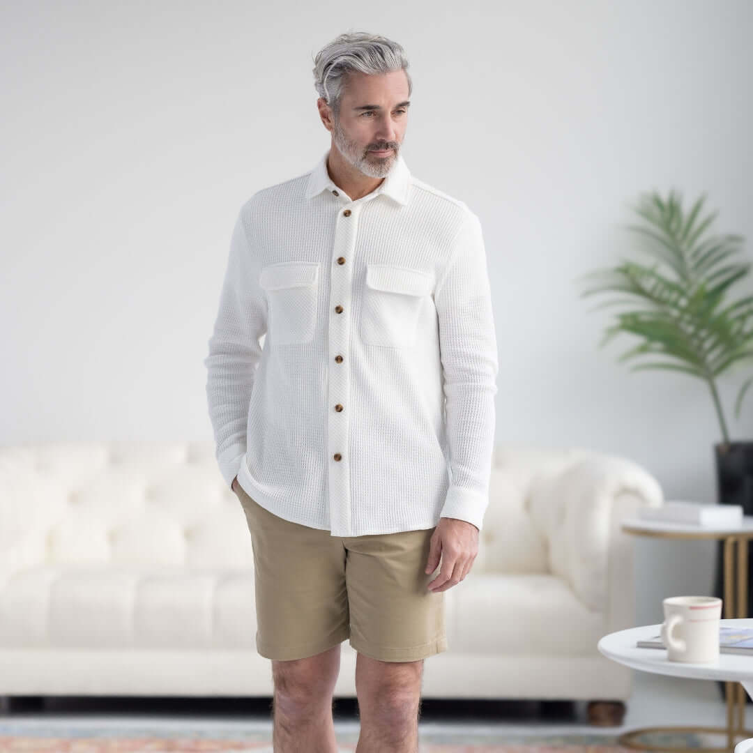 "Fordham" Flat-Front Easy-Care Twill Chino Shorts with Magnetic Closures