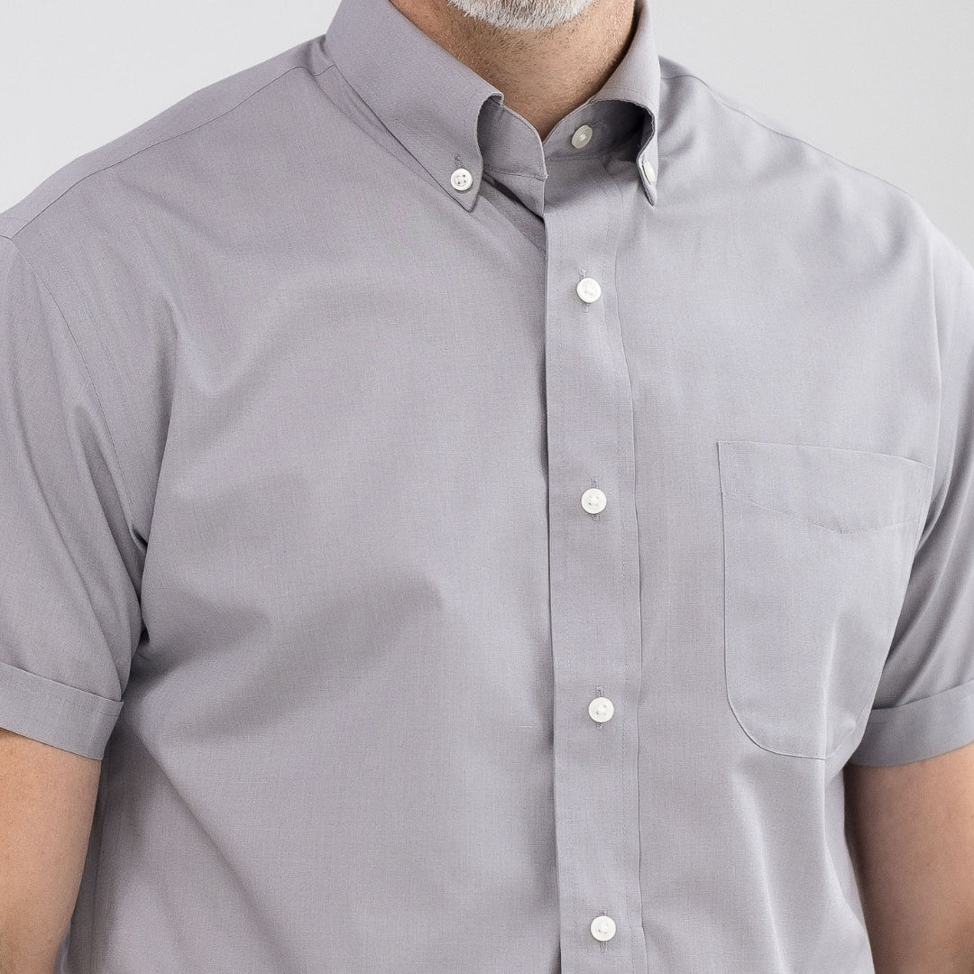 Dove Grey Short Sleeve Button Down Collar Shirt with Magnetic Closures
