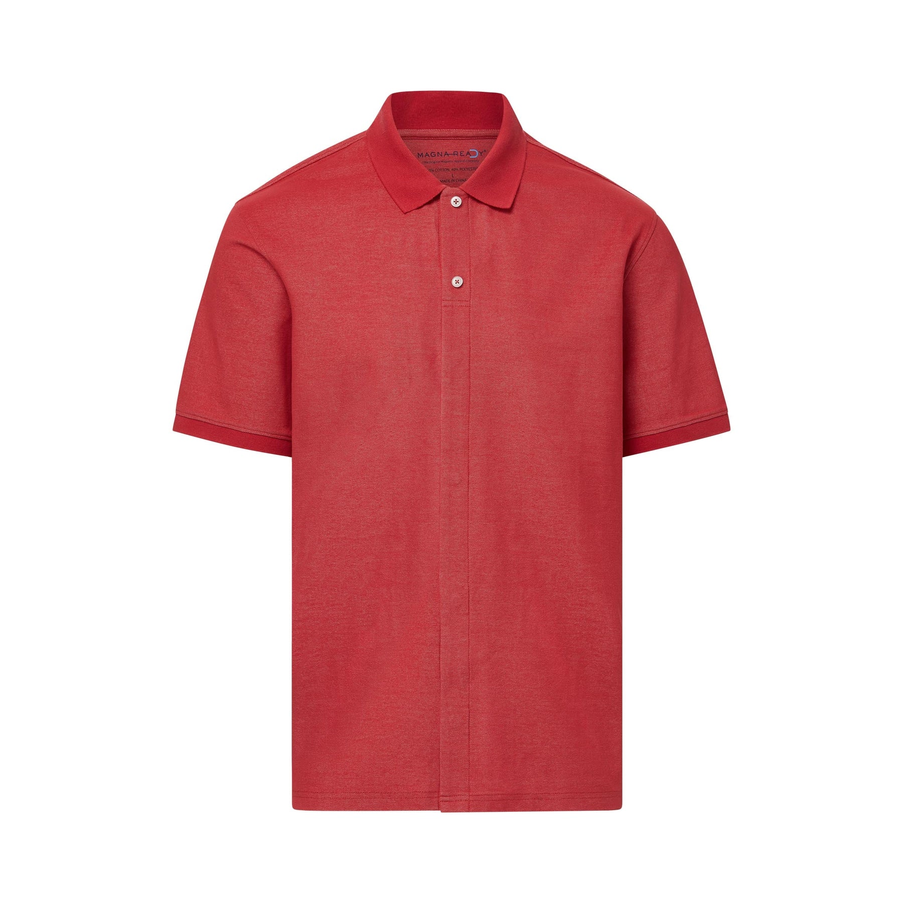 Short-Sleeve Polo Pique Knit Shirt with Magnetic Closures