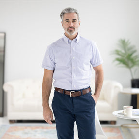 Short Sleeve Red White and Blue Button Down Collar Shirt with Magnetic Closures