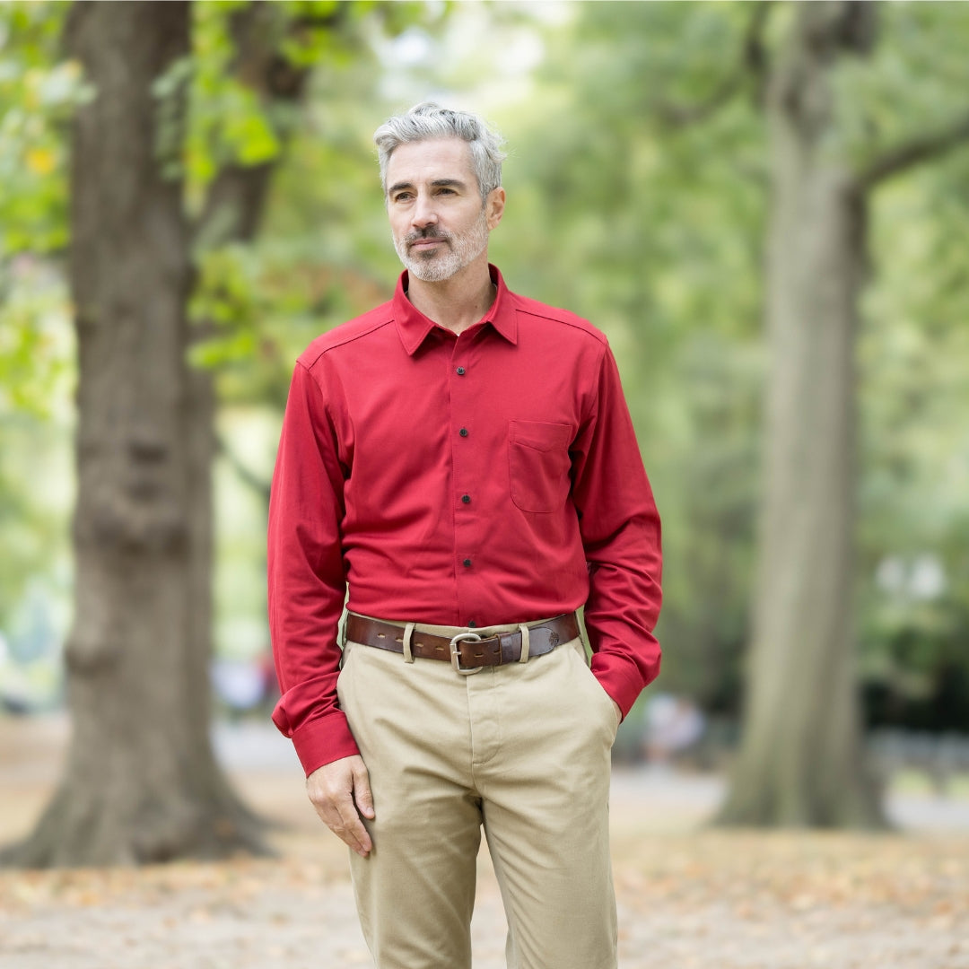 Adaptive Rio Red Magnetic Front Long Sleeve Cooling Tech Polo With Pocket