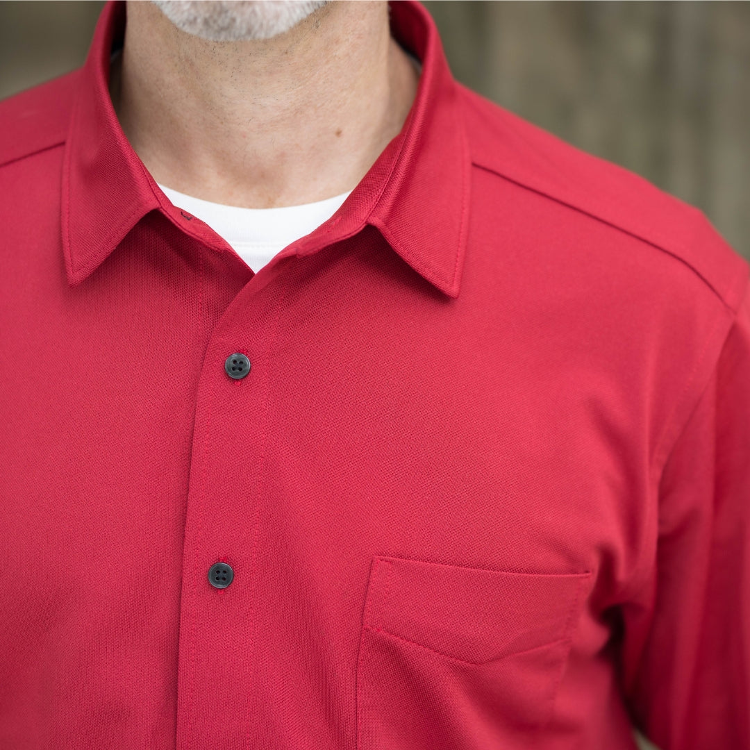 Adaptive Rio Red Magnetic Front Long Sleeve Cooling Tech Polo With Pocket