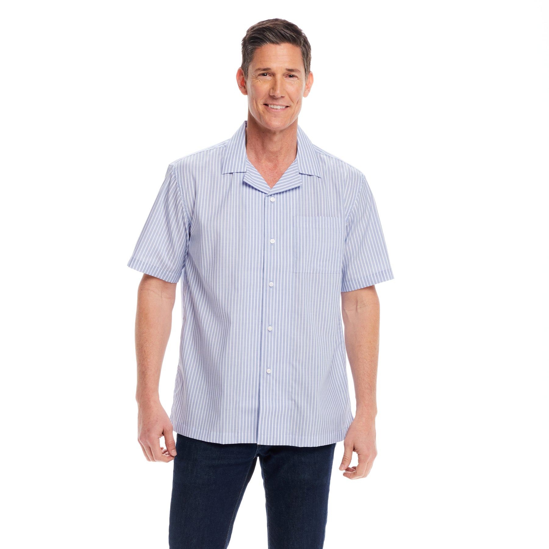"Landry" Short-Sleeve Untucked Camp Casual Shirt with Magnetic Closures