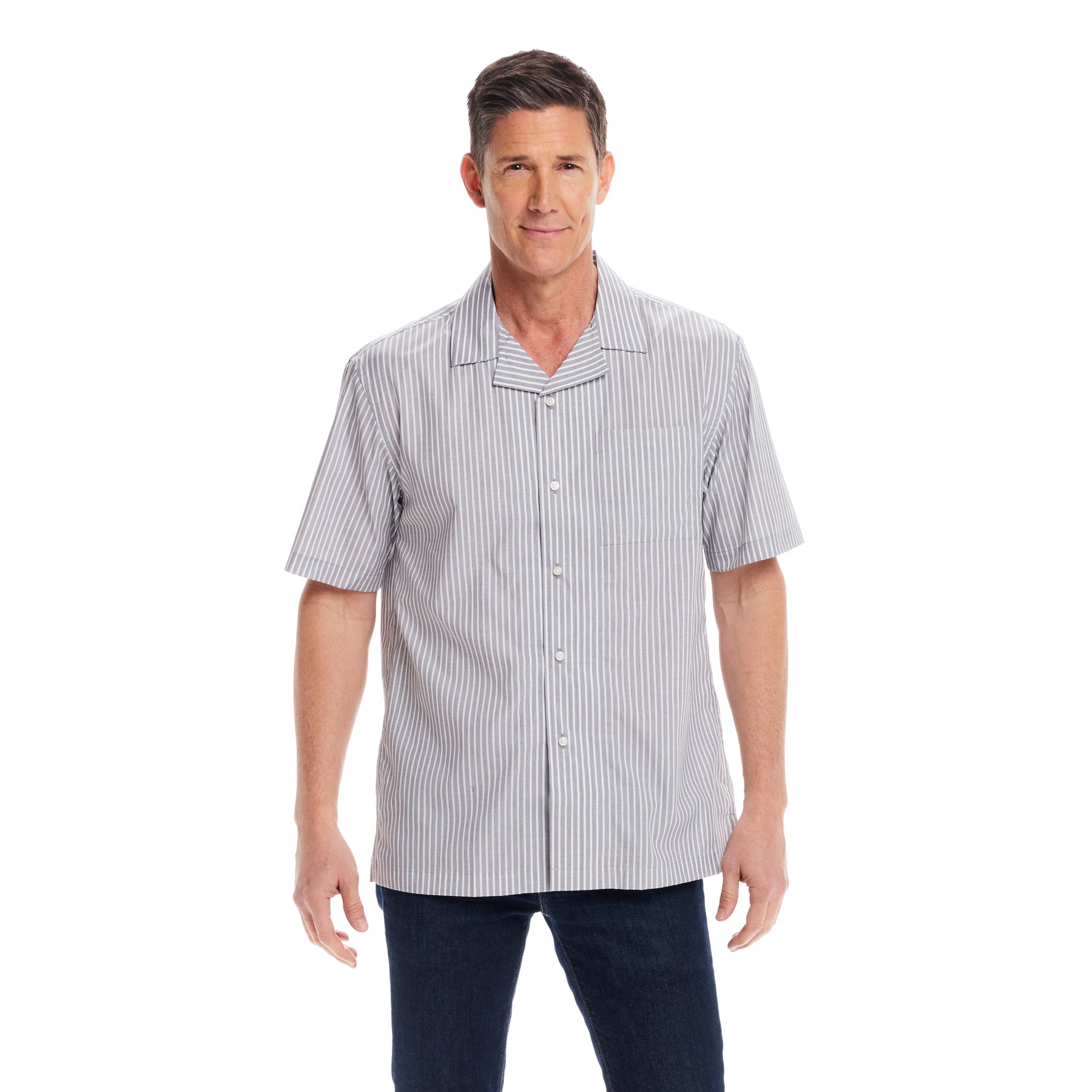 "Landry" Short-Sleeve Untucked Camp Casual Shirt with Magnetic Closures