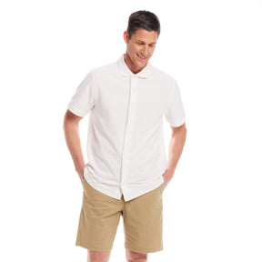 Short-Sleeve Polo Pique Knit Shirt with Magnetic Closures