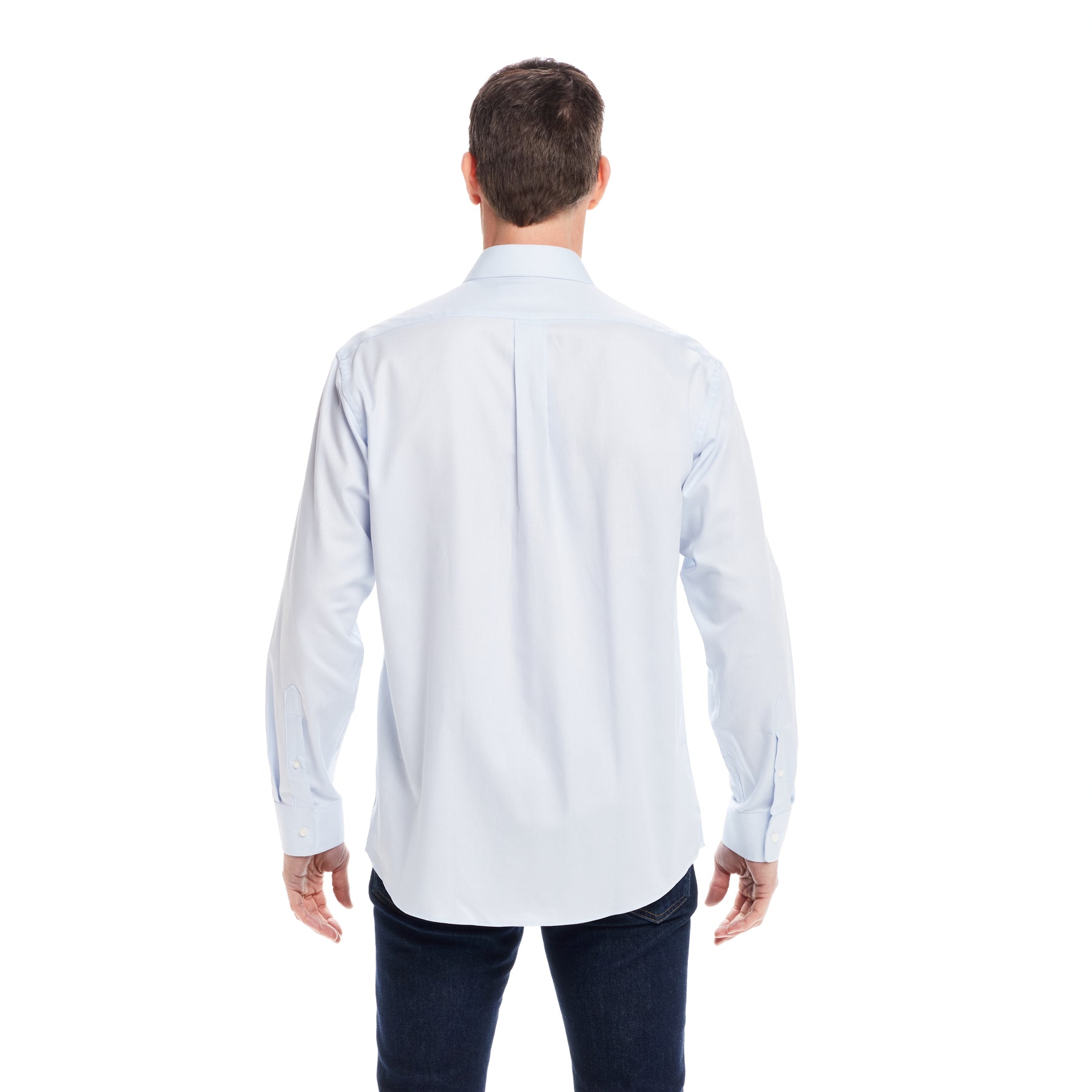 "Ryan" Light Blue Long-Sleeve Spread-Collar Cotton Shirt with Magnetic Closures