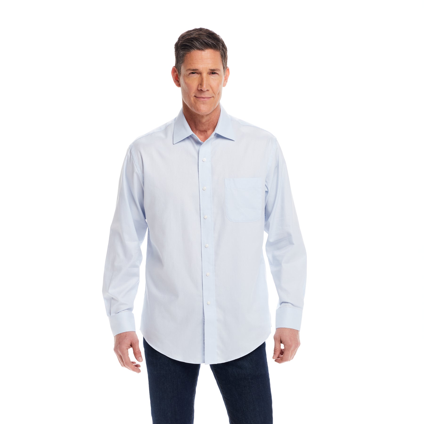 "Ryan" Light Blue Long-Sleeve Spread-Collar Cotton Shirt with Magnetic Closures
