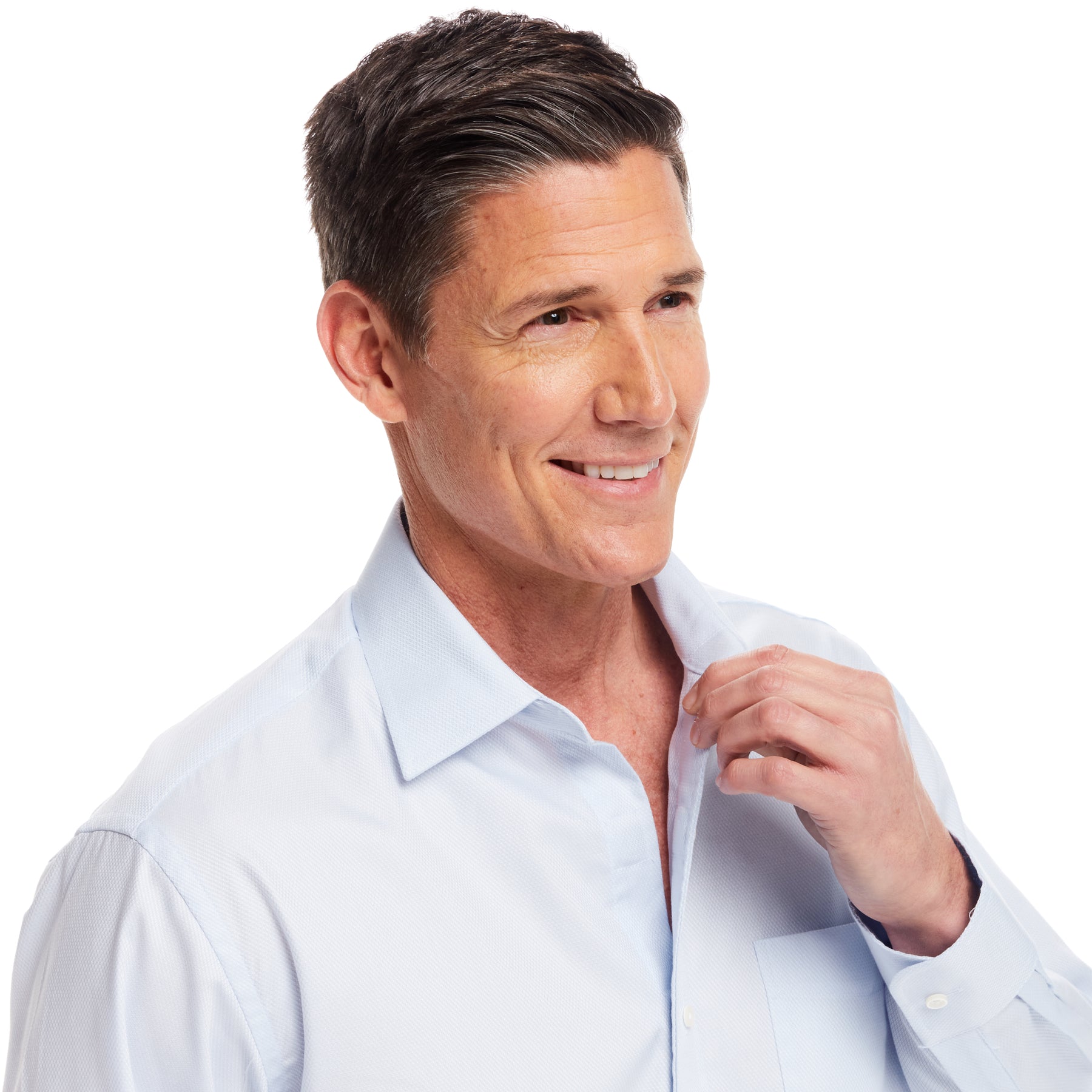 "Ryan" Light Blue Long-Sleeve Spread-Collar Cotton Shirt with Magnetic Closures