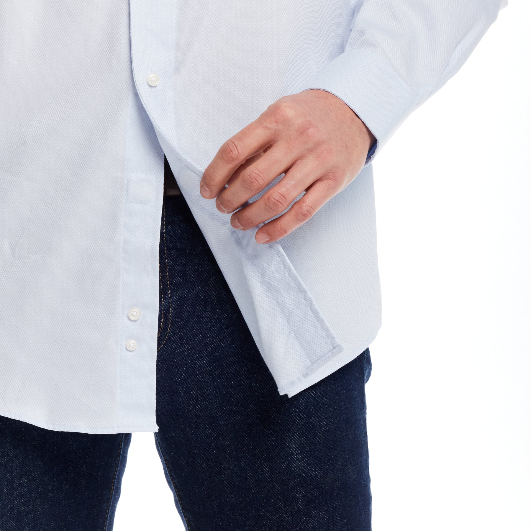 "Ryan" Light Blue Long-Sleeve Spread-Collar Cotton Shirt with Magnetic Closures