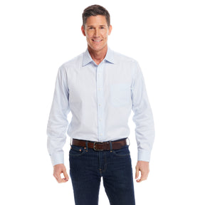 "Ryan" Light Blue Long-Sleeve Spread-Collar Cotton Shirt with Magnetic Closures