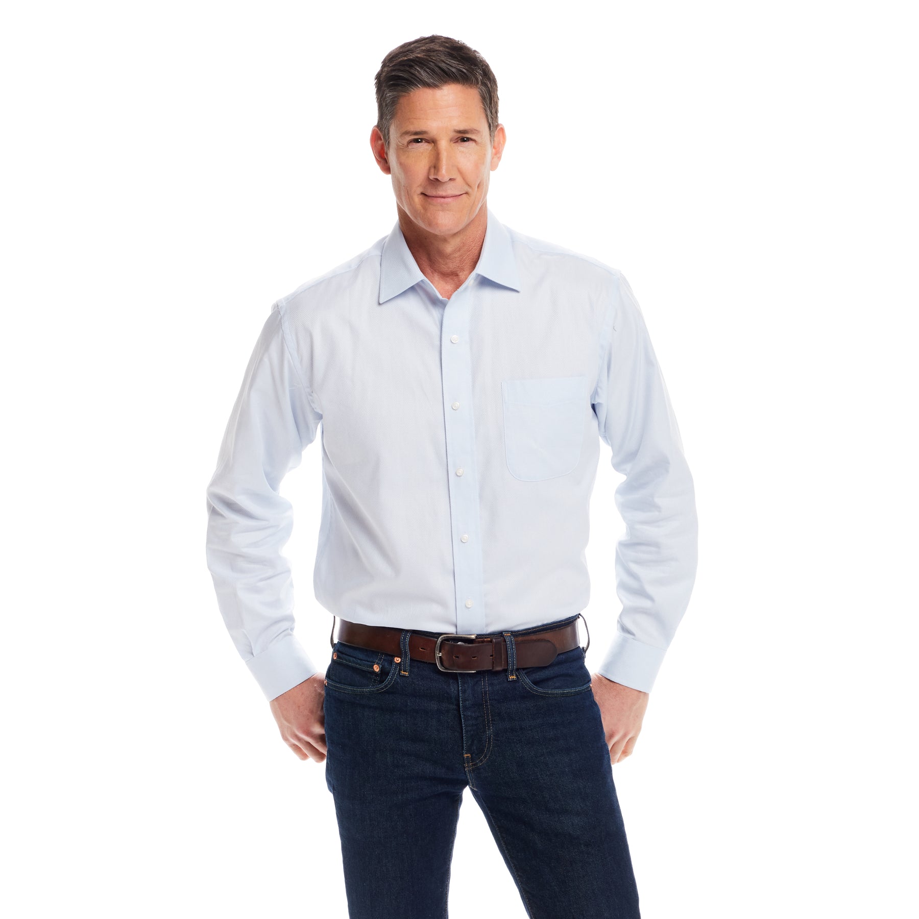 "Ryan" Light Blue Long-Sleeve Spread-Collar Cotton Shirt with Magnetic Closures
