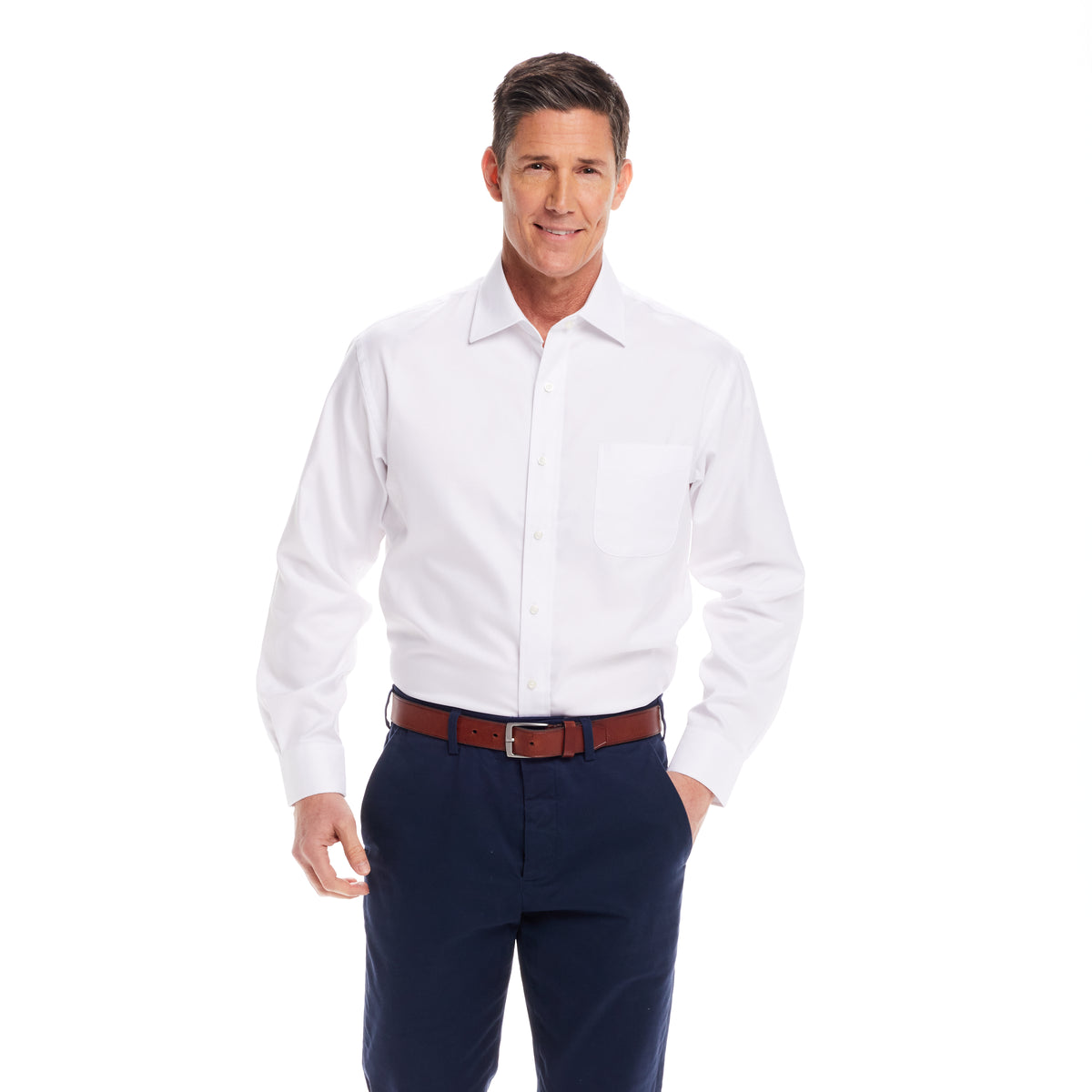 "Ryan" Long-Sleeve Spread-Collar Cotton Shirt with Magnetic Closures