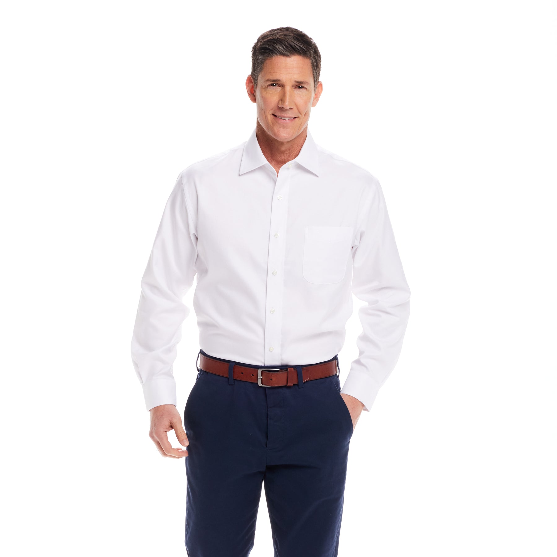 "Ryan" Long-Sleeve Spread-Collar Cotton Shirt with Magnetic Closures
