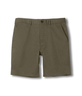 Adaptive olive chino twill shorts with magnetic closures for effortless dressing and comfort.