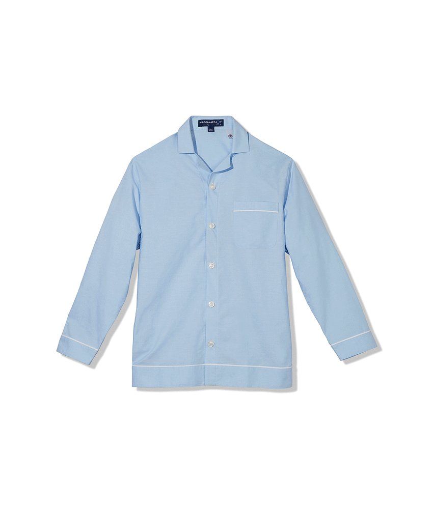Light Blue Oxford Long Sleeve Pajama Top with Magnetic Closures