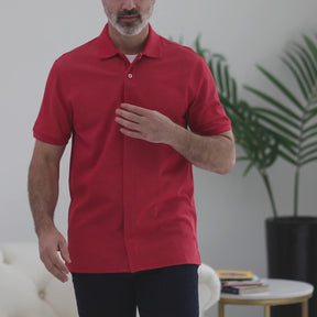 Short-Sleeve Polo Pique Knit Shirt with Magnetic Closures