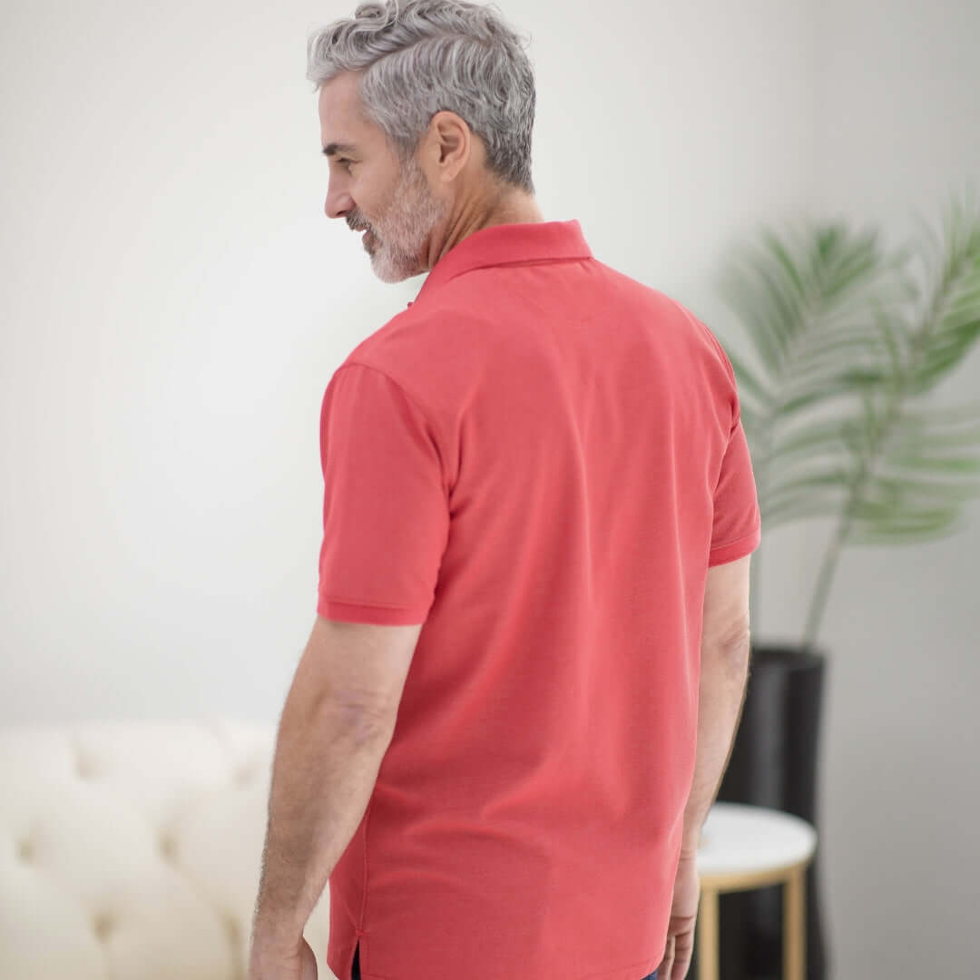 Short-Sleeve Polo Pique Knit Shirt with Magnetic Closures