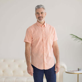 "Heights" Short-Sleeve Button-Down Collar Cotton Shirt with Magnetic Closures