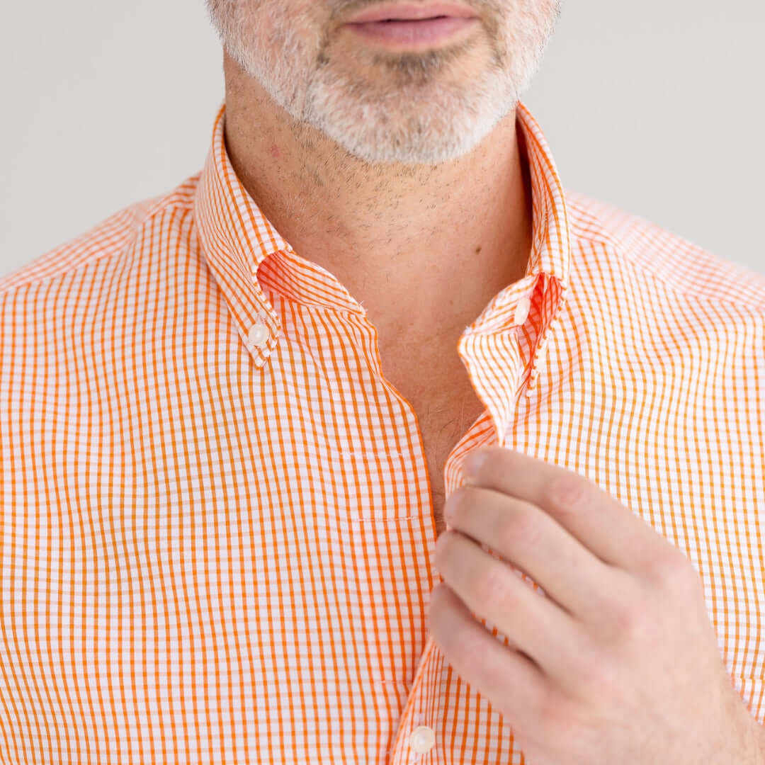 "Heights" Short-Sleeve Button-Down Collar Cotton Shirt with Magnetic Closures