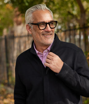 Dillon" Long-Sleeve Black Knit Fleece Jacket with Magnetic Closures