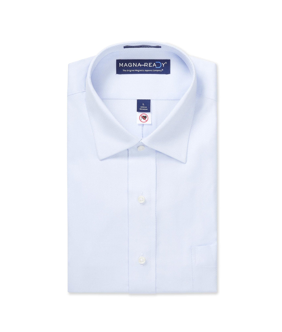 "Ryan" Light Blue Long-Sleeve Spread-Collar Cotton Shirt with Magnetic Closures