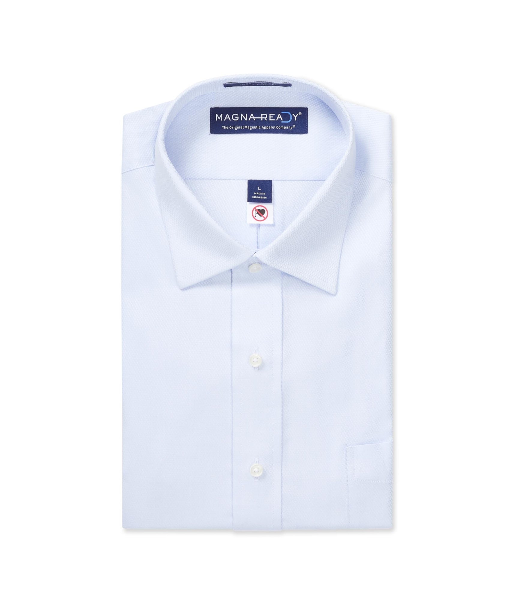 "Ryan" Light Blue Long-Sleeve Spread-Collar Cotton Shirt with Magnetic Closures