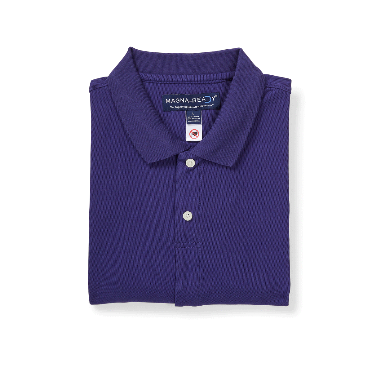 Navy Short-Sleeve Polo Pique Knit Shirt with Magnetic Closures