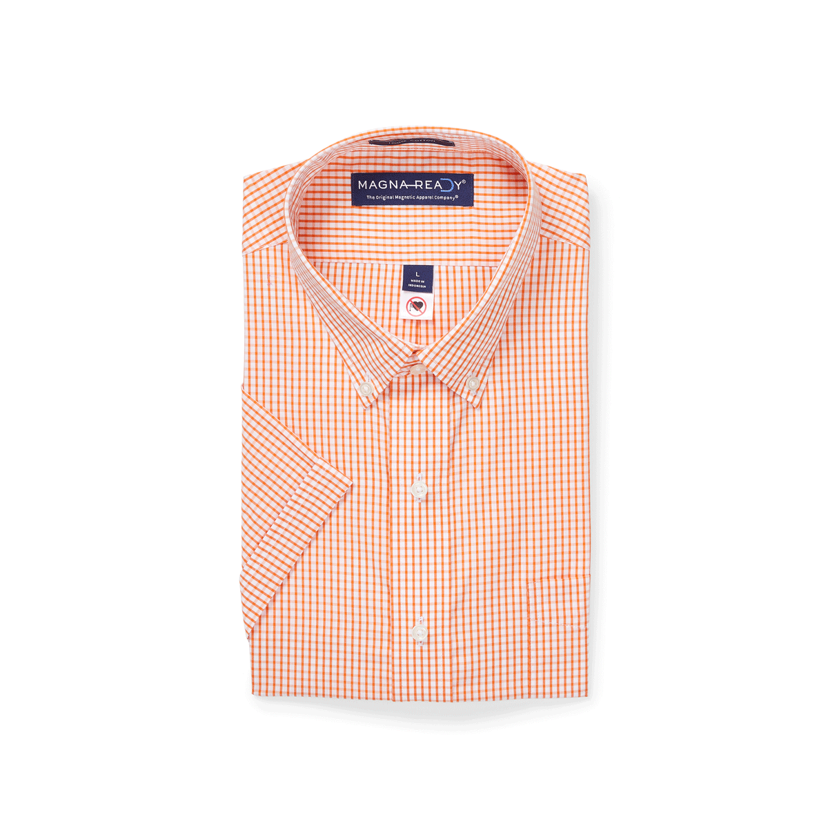 "Heights" Short-Sleeve Button-Down Collar Cotton Shirt with Magnetic Closures