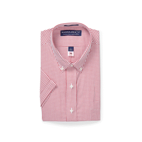 "Heights" Short-Sleeve Button-Down Collar Cotton Shirt with Magnetic Closures