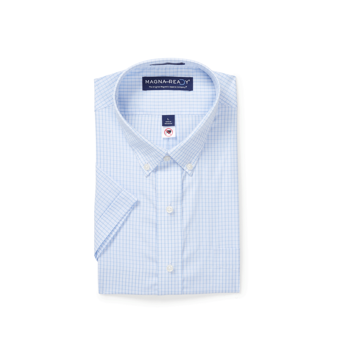 "Heights" Short-Sleeve Button-Down Collar Cotton Shirt with Magnetic Closures
