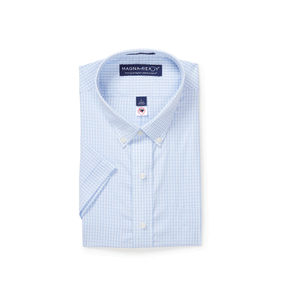 "Heights" Short-Sleeve Button-Down Collar Cotton Shirt with Magnetic Closures