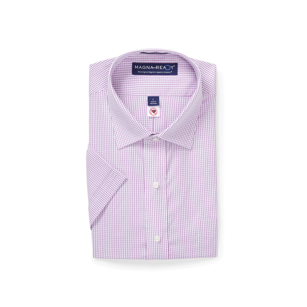 "Ryan" Short-Sleeve Spread-Collar Cotton Shirt with Magnetic Closures