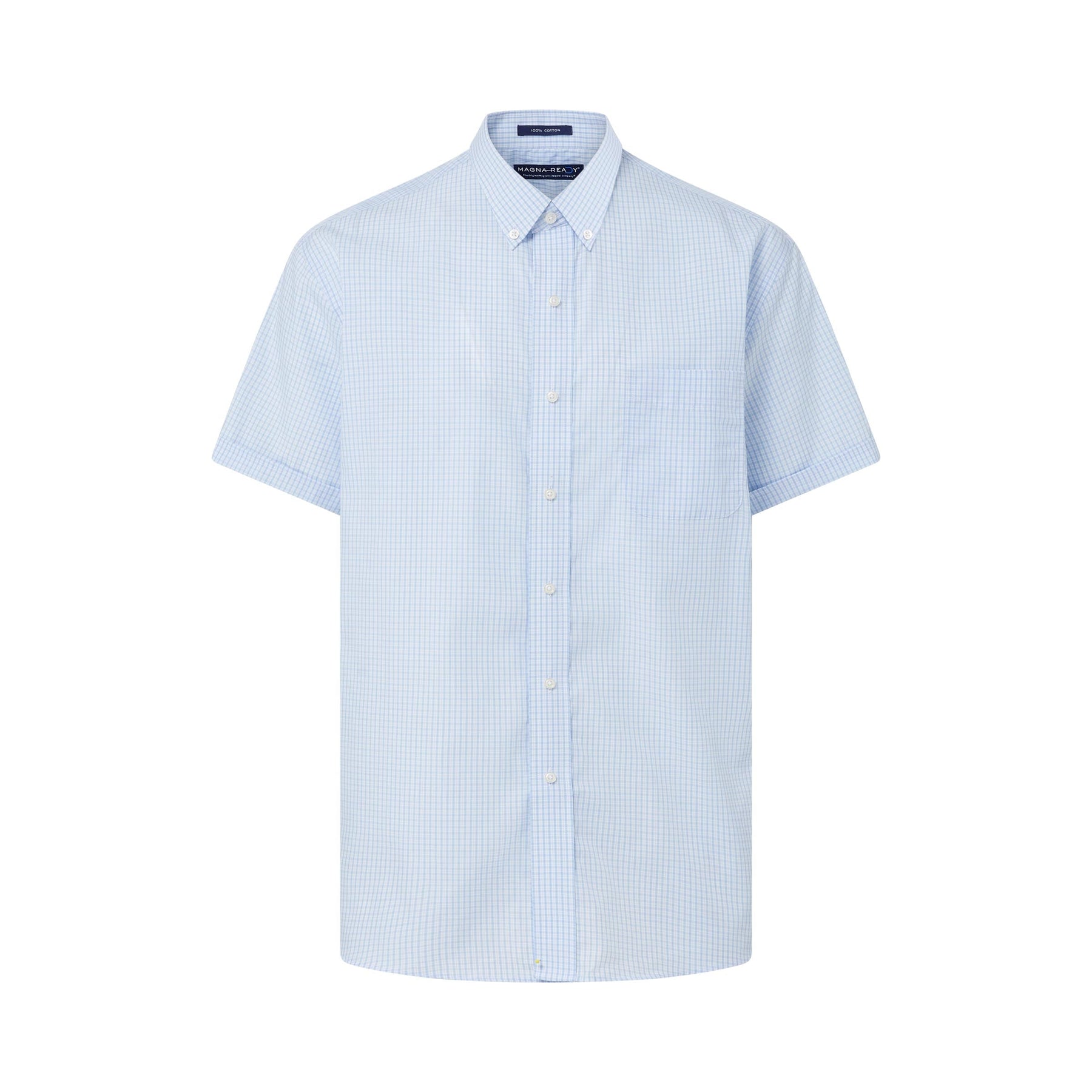 "Heights" Short-Sleeve Button-Down Collar Cotton Shirt with Magnetic Closures