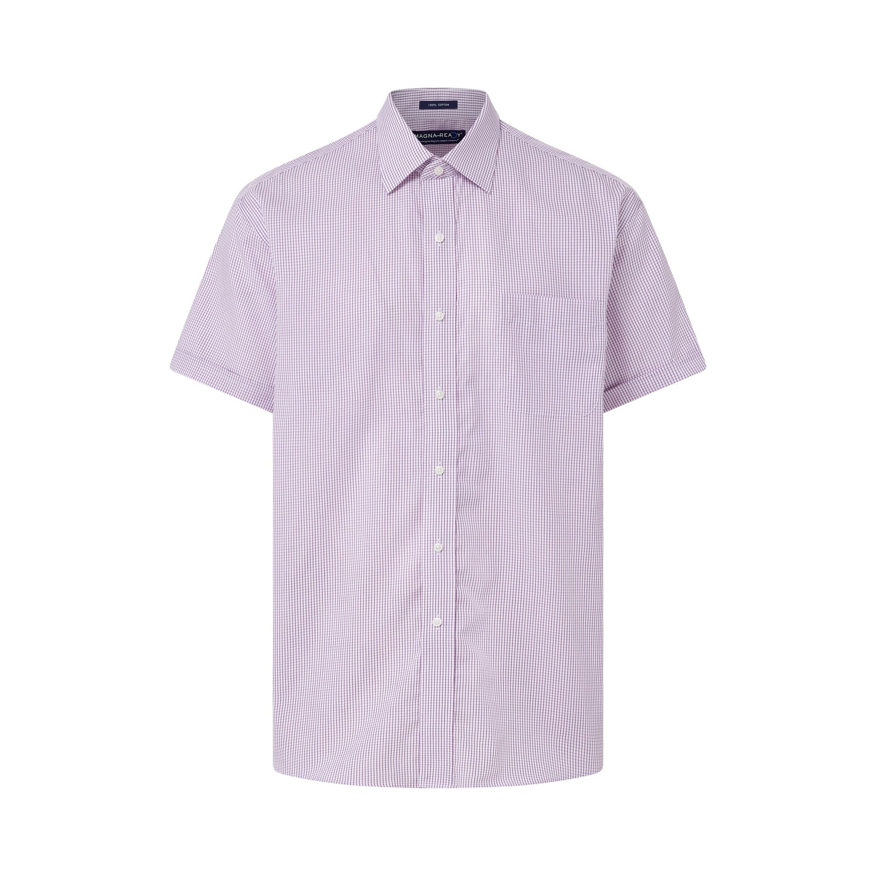 "Ryan" Short-Sleeve Spread-Collar Cotton Shirt with Magnetic Closures