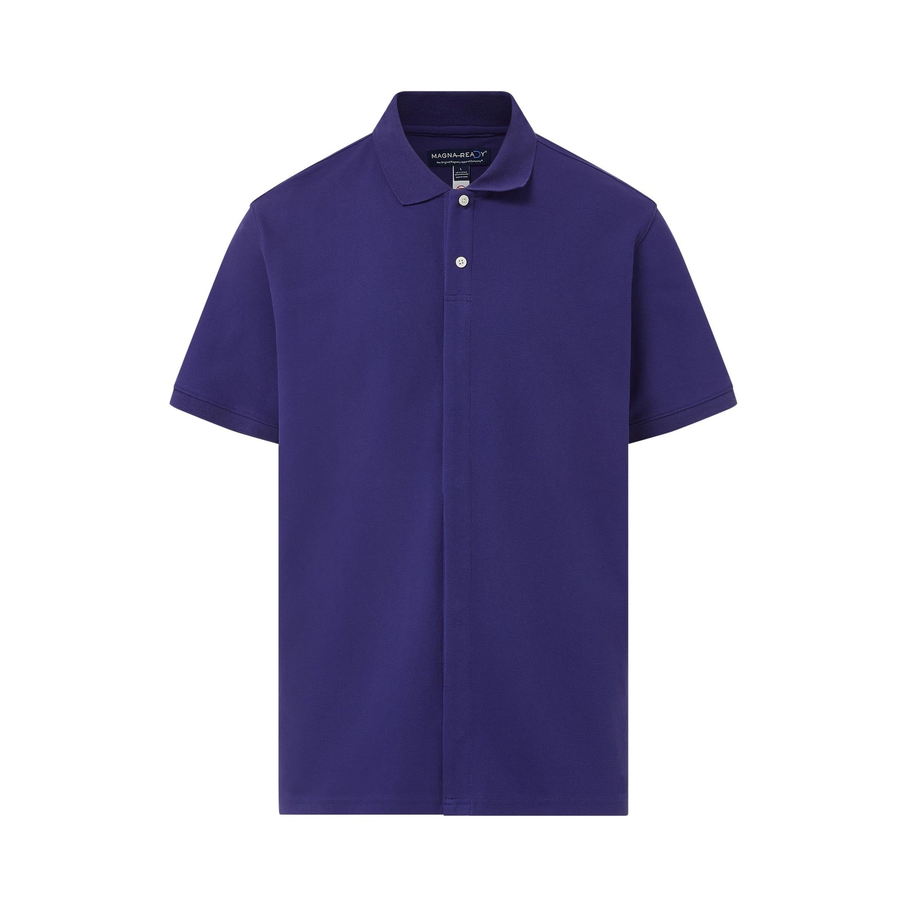 Navy Short-Sleeve Polo Pique Knit Shirt with Magnetic Closures
