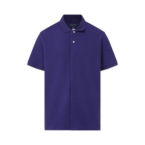 Navy Short-Sleeve Polo Pique Knit Shirt with Magnetic Closures