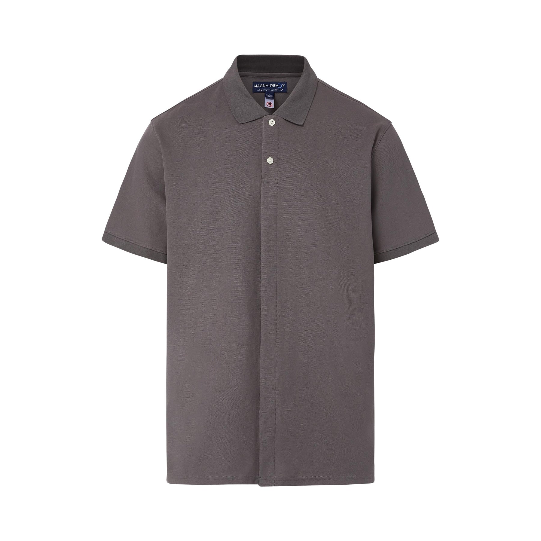Short-Sleeve Polo Pique Knit Shirt with Magnetic Closures