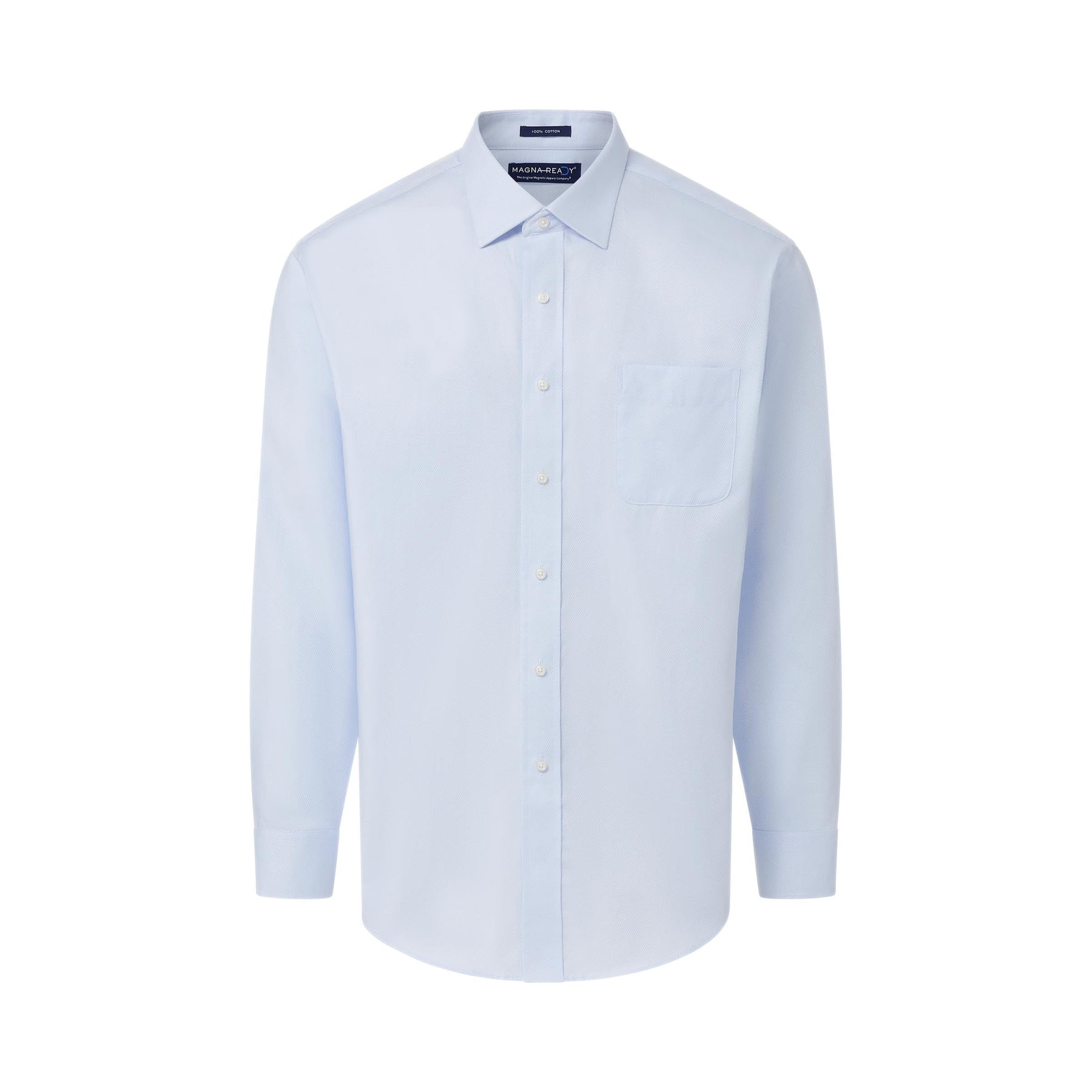 "Ryan" Light Blue Long-Sleeve Spread-Collar Cotton Shirt with Magnetic Closures
