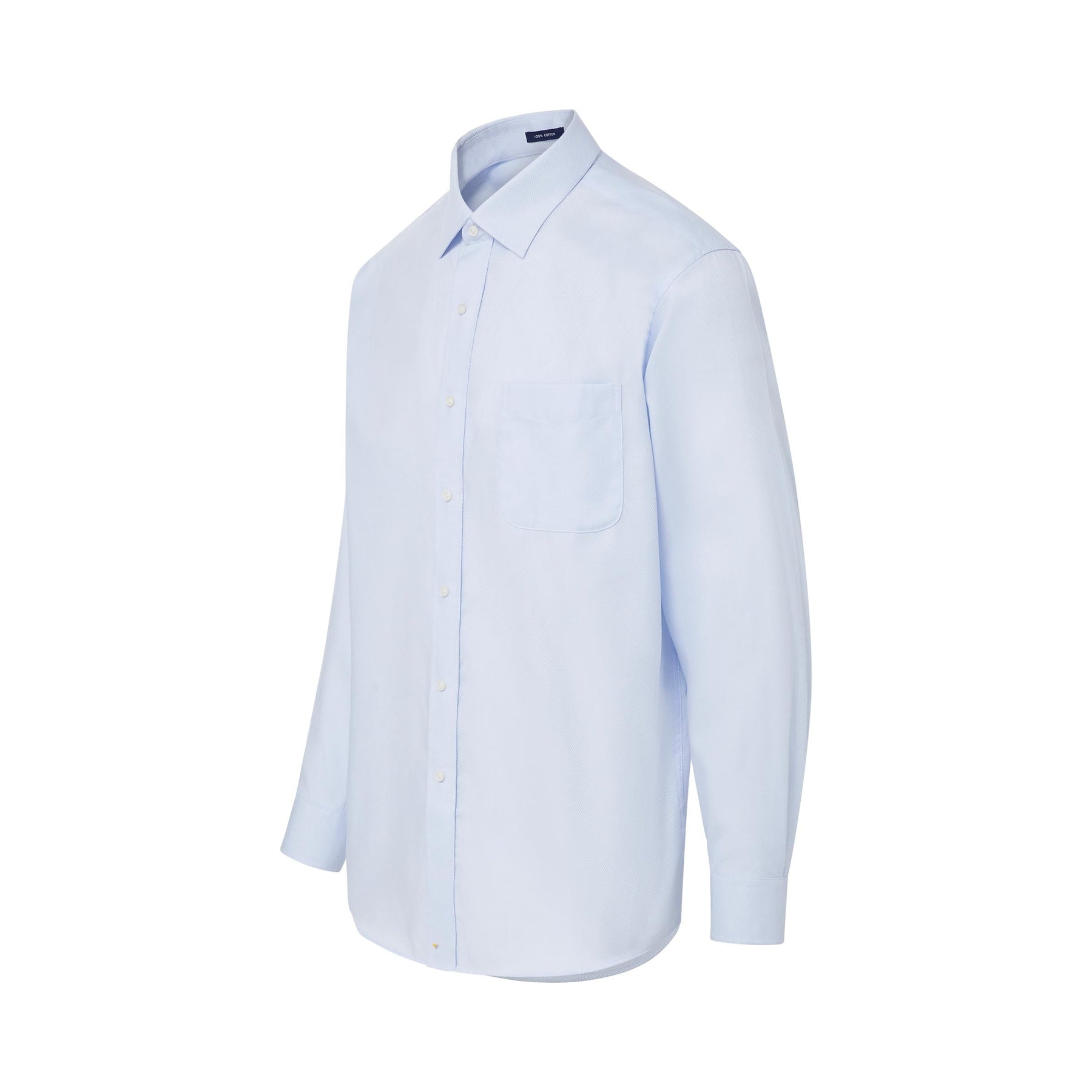 "Ryan" Light Blue Long-Sleeve Spread-Collar Cotton Shirt with Magnetic Closures