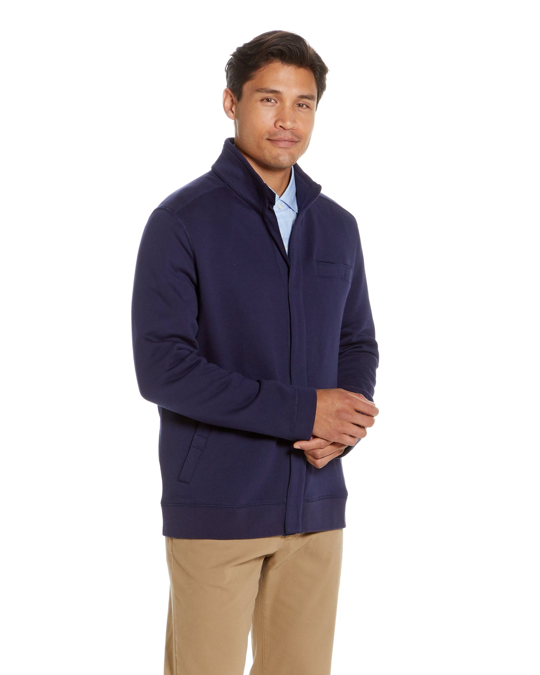 "Dillon" Long-Sleeve Knit Fleece Jacket with Magnetic Closures