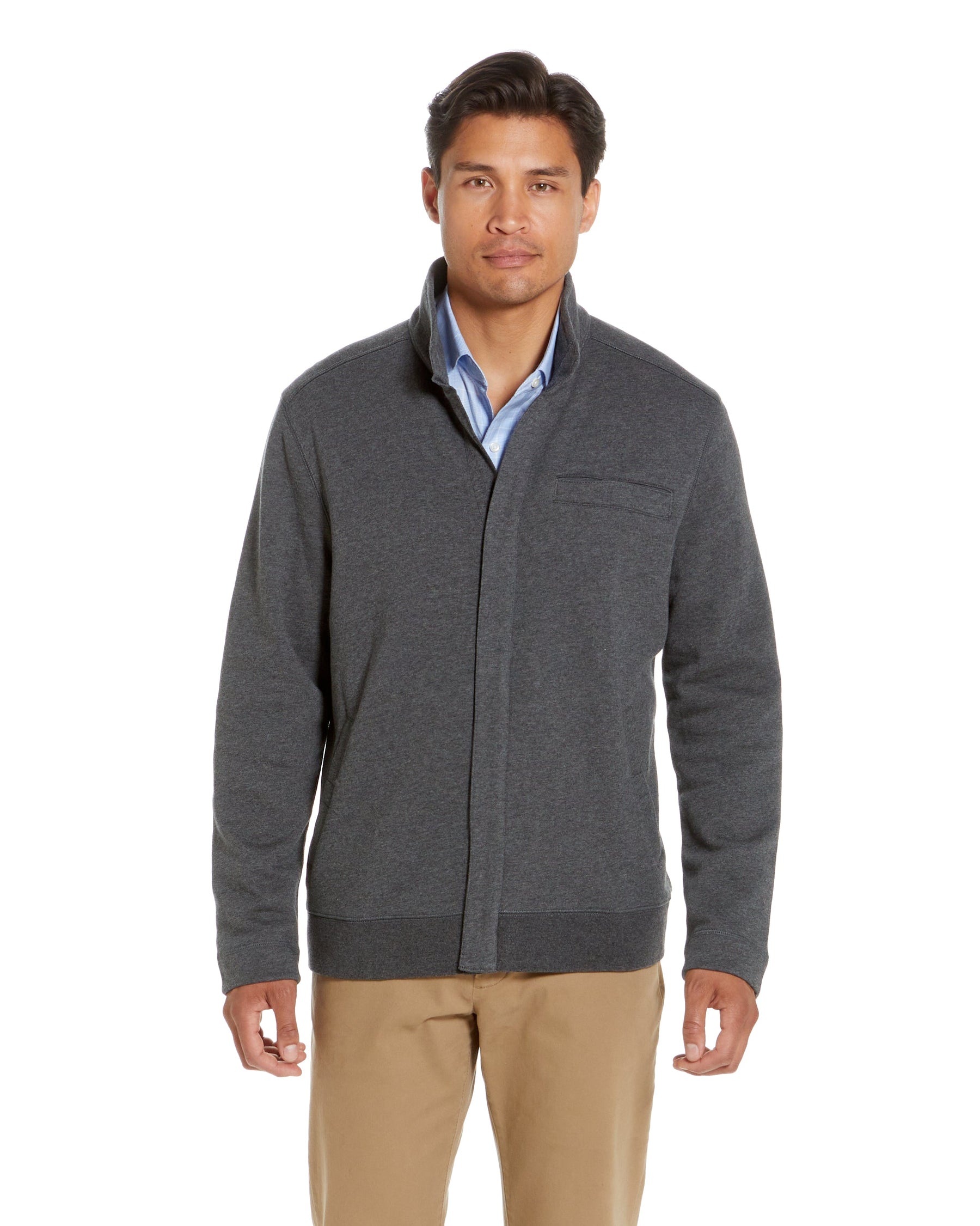 "Dillon" Long-Sleeve Knit Fleece Jacket with Magnetic Closures