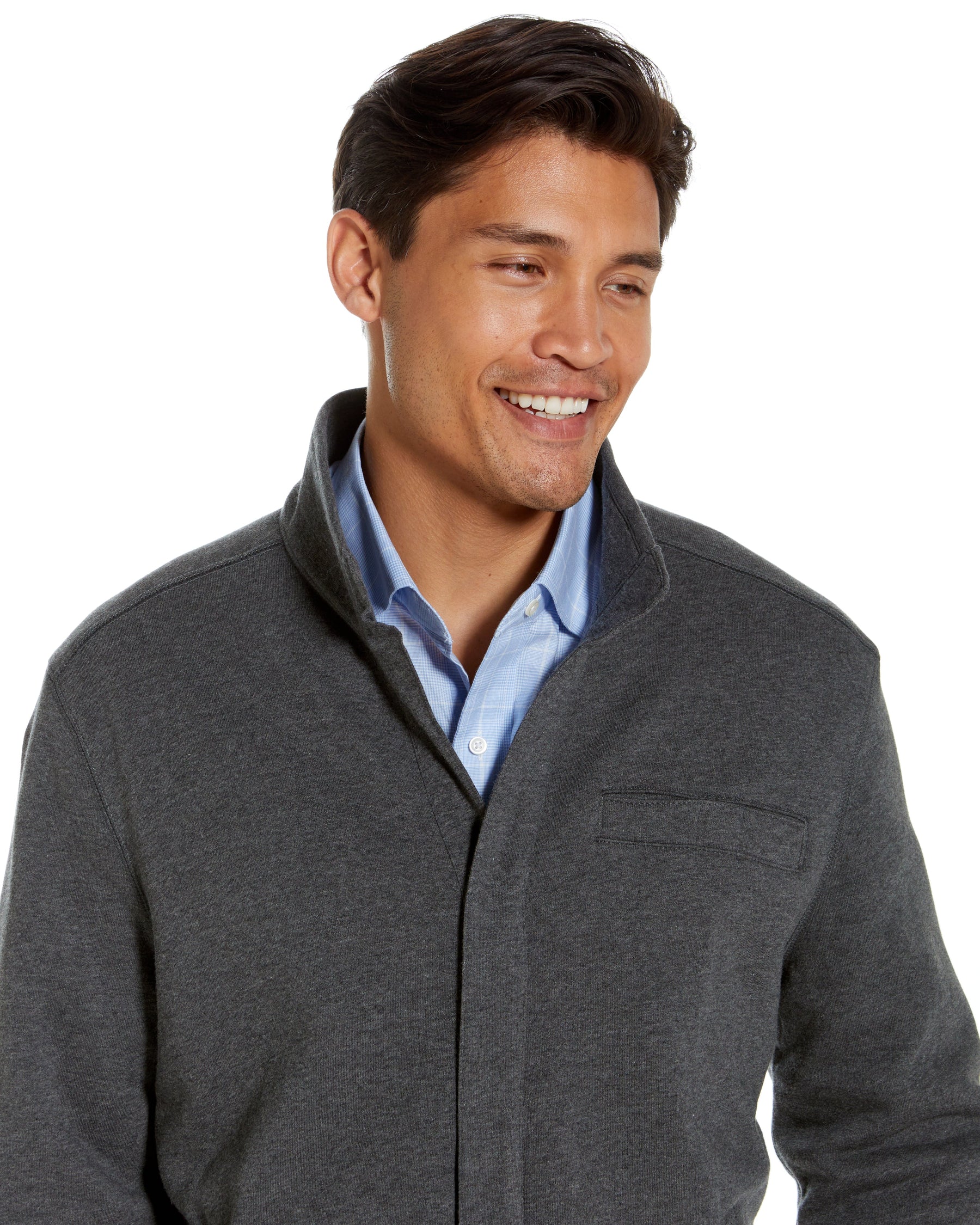 "Dillon" Long-Sleeve Knit Fleece Jacket with Magnetic Closures